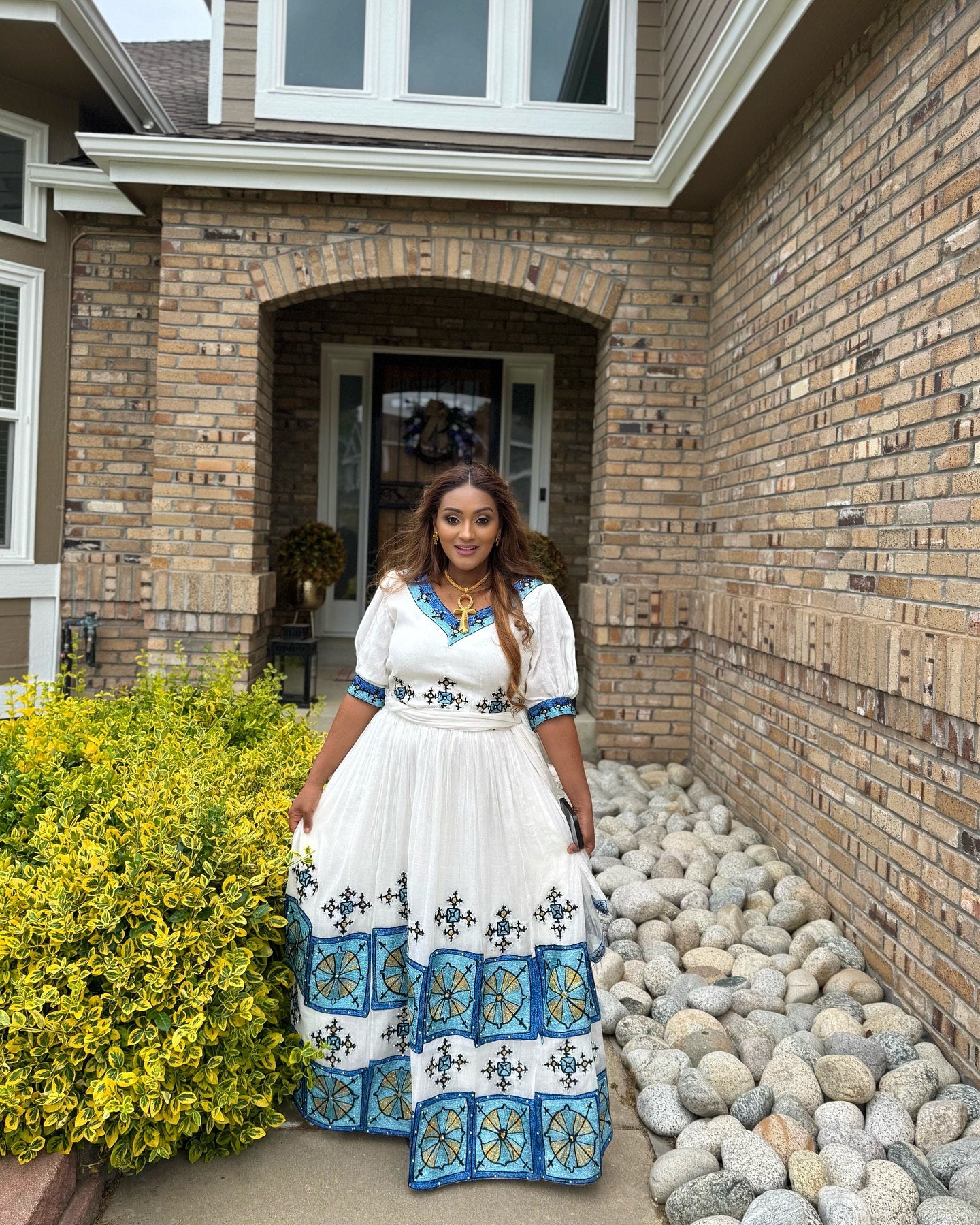 Blue Embroidery Habesha Dress Habesha Kemis For Wedding Classic Ethiopian Traditional Dress 222