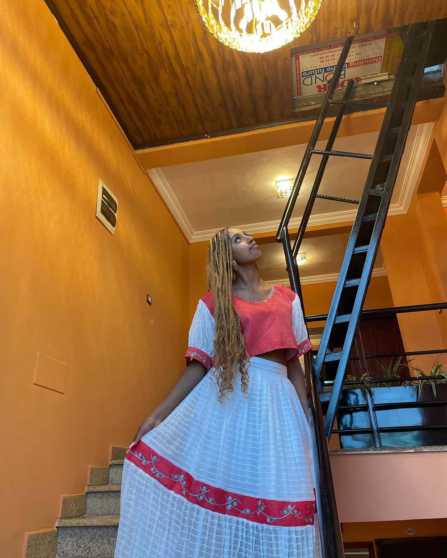 Simple Habesha Kemis Eritrean & Ethiopian Traditional Dress with Red Detail Timeless Habesha Dress 231