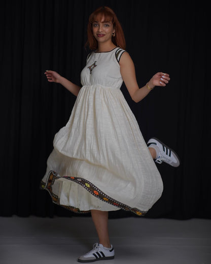 Habesha Sleeveless Dress Traditional Ethiopian White Cultural Kemis