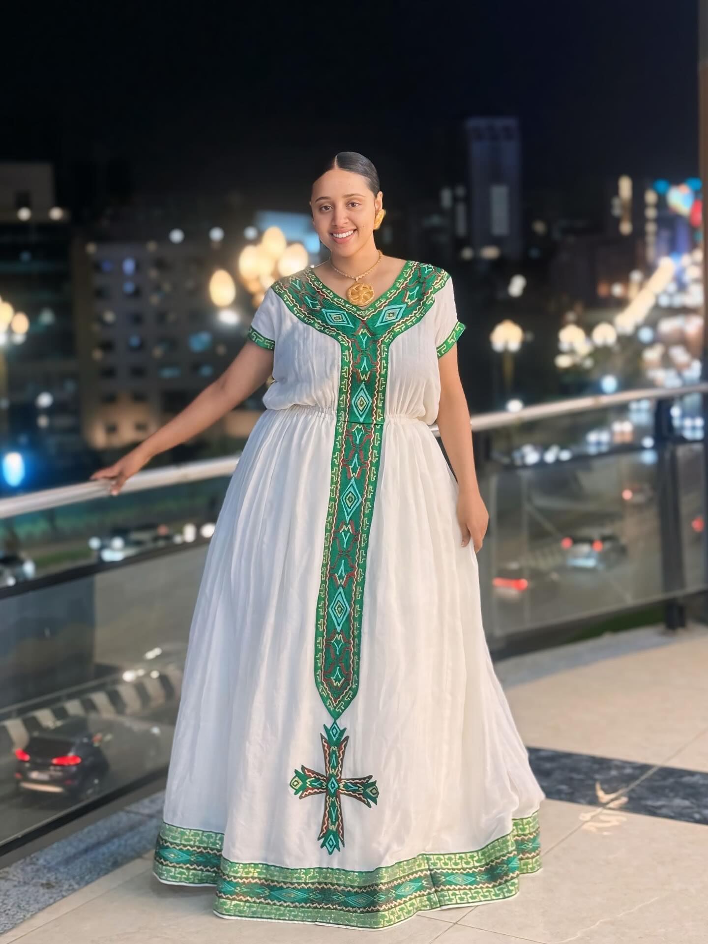 Authentic Ethiopian Dress Traditional Habesha Kemis Green Embroidery Habesha Dress 239