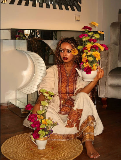 Golden Habesha Dress Traditional Ethiopian Clothing Handwoven Habesha Kemis 241
