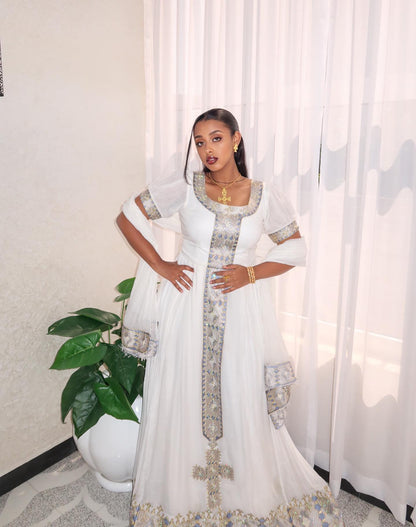 Classic Habesha Kemis Traditional Ethiopian Wedding Dress Handwoven Detail Habesha Dress 253