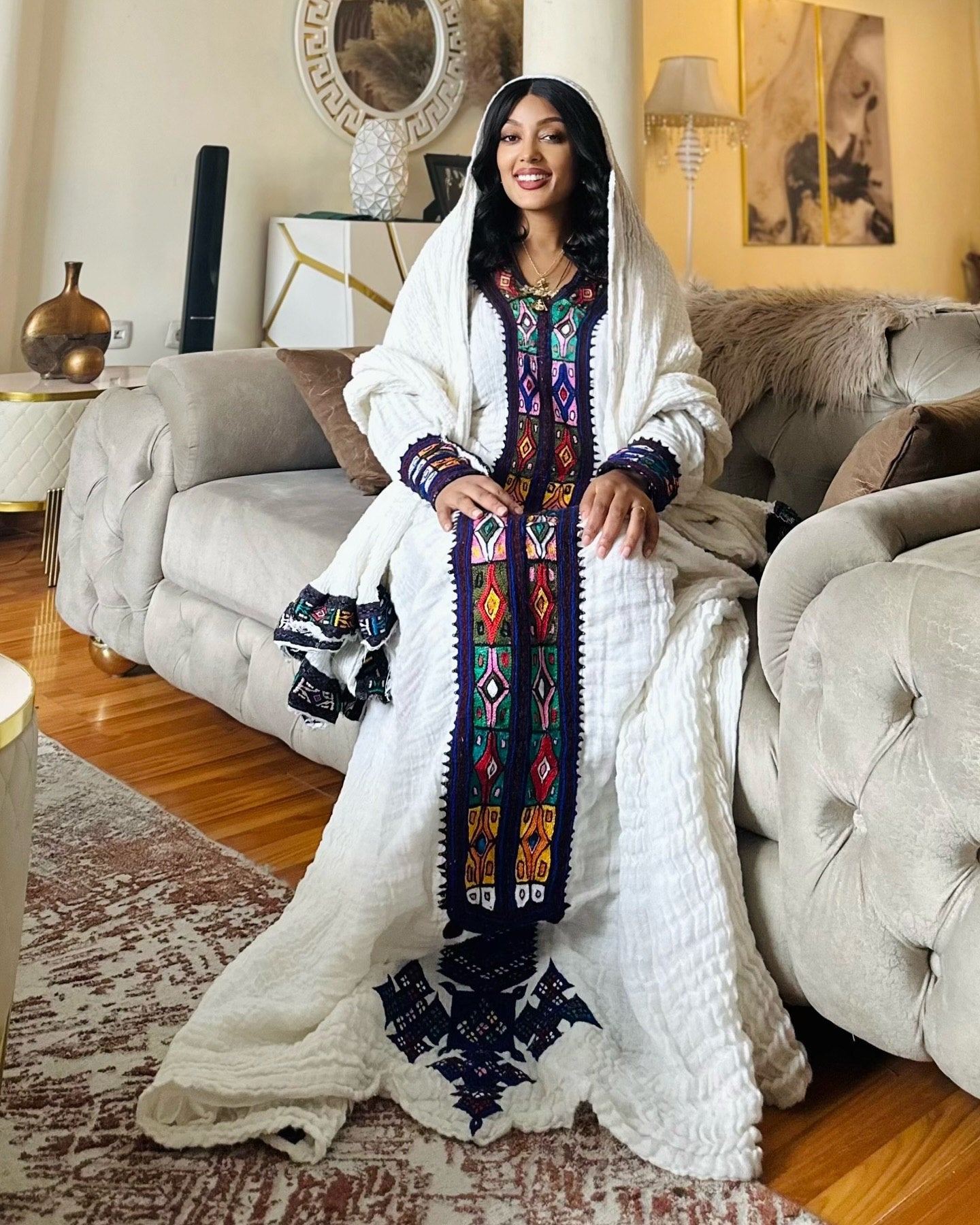 Shop Authentic Habesha Kemis Traditional Ethiopian Dress Multicolor Embroidery Habesha Dress 247
