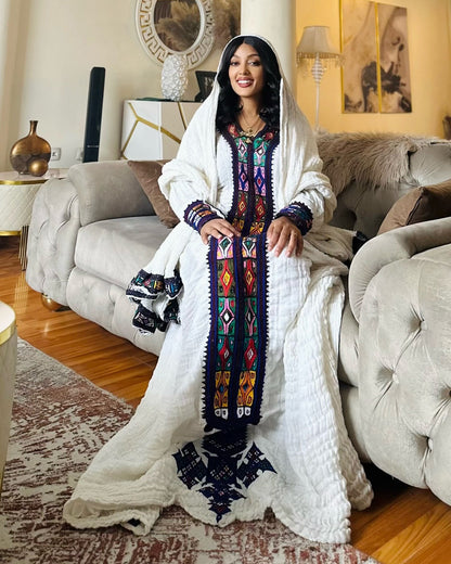 Shop Authentic Habesha Kemis Traditional Ethiopian Dress Multicolor Embroidery Habesha Dress 247