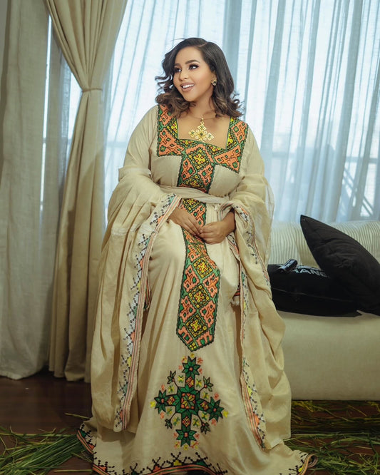 Traditional Ethiopian Clothing  Elegant Embroidered Habesha Dress