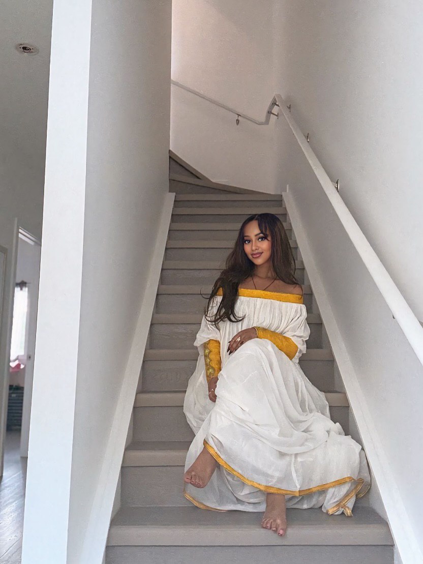 Traditional Ethiopian Dress Off-Shoulder Habesha Dress Style Simple Design Habesha Kemis 259