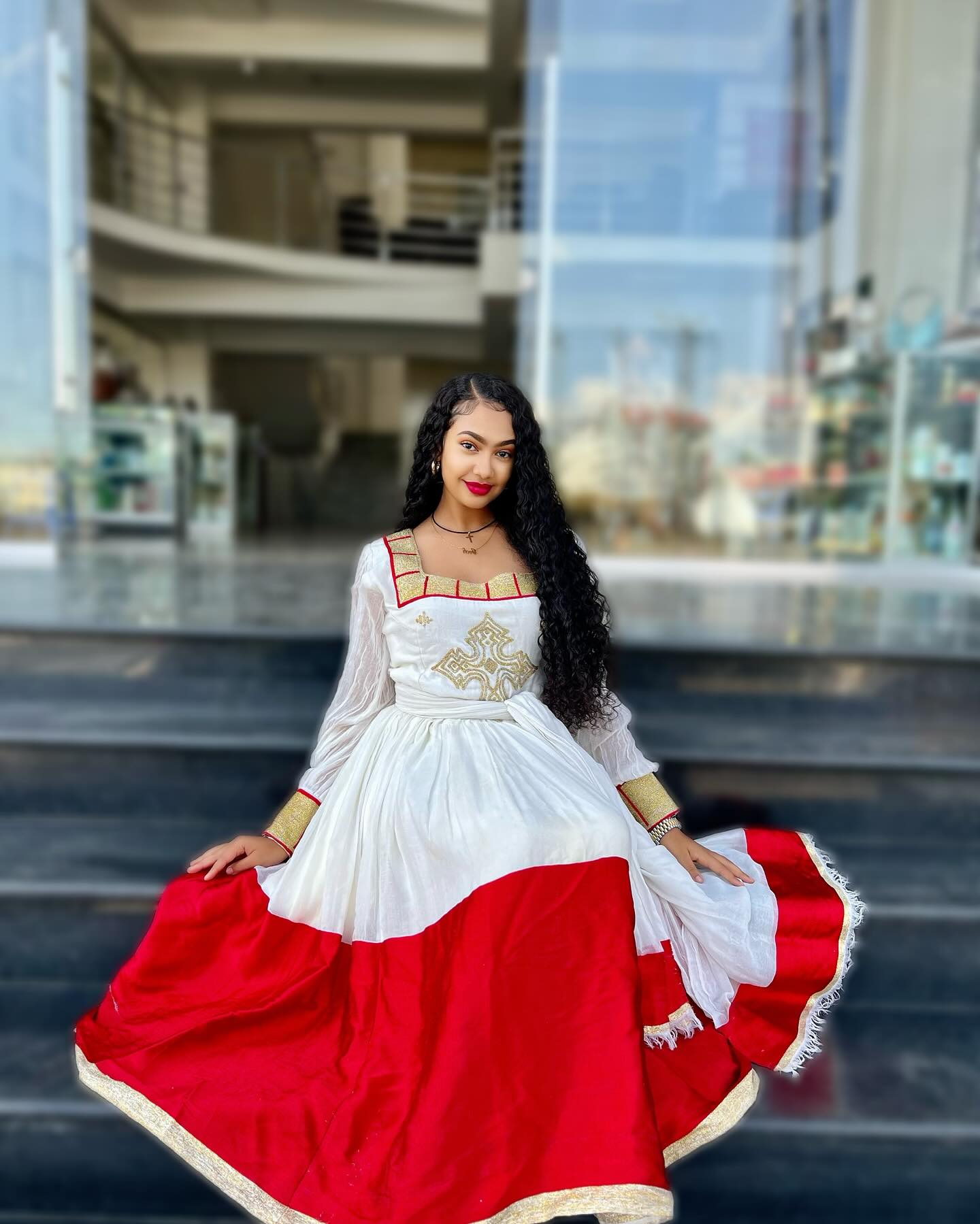 Red-Woven Ethiopian Dress Elegant Habesha Dress for Cultural Celebrations