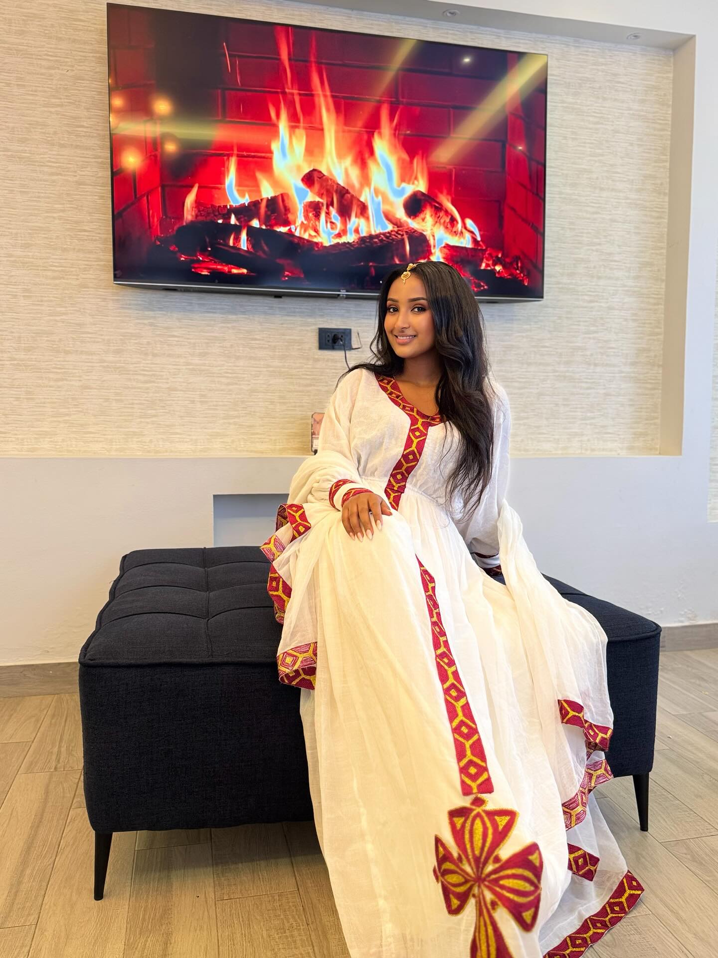  Elegant Handcrafted Ethiopian Clothing White & Red Habesha Dress