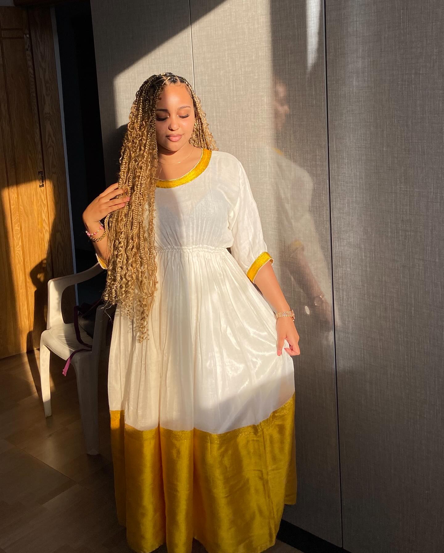 Golden Trimmed White Habesha Kemis Charming Habesha Dress Traditional Habesha Clothing 275