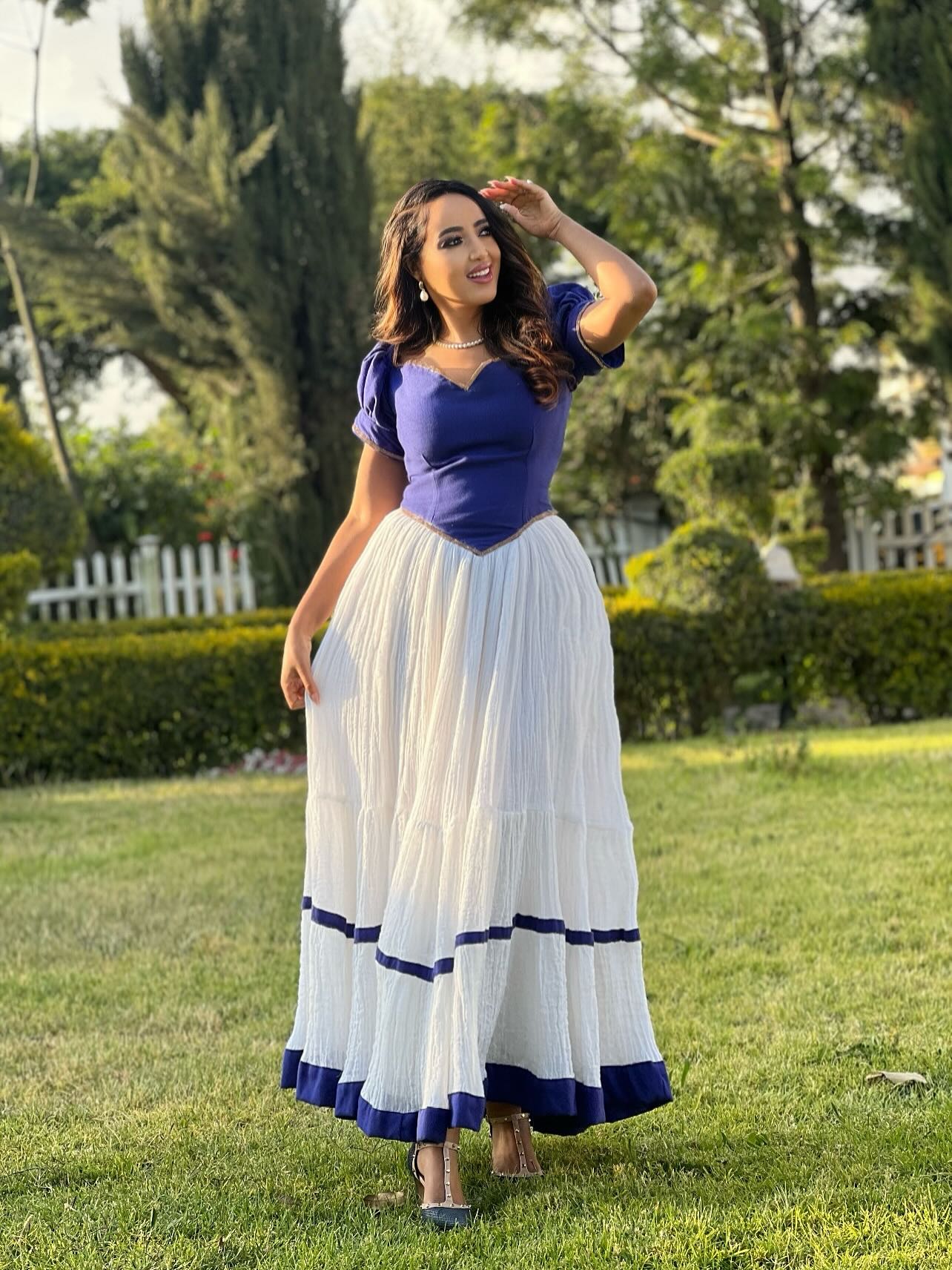 Blue Puff Sleeve Habesha Dress Authentic Ethiopian & Eritrean Style