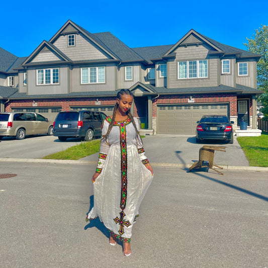 Multicolor Long-Sleeve Habesha Dress – Authentic Cultural Fashion Design