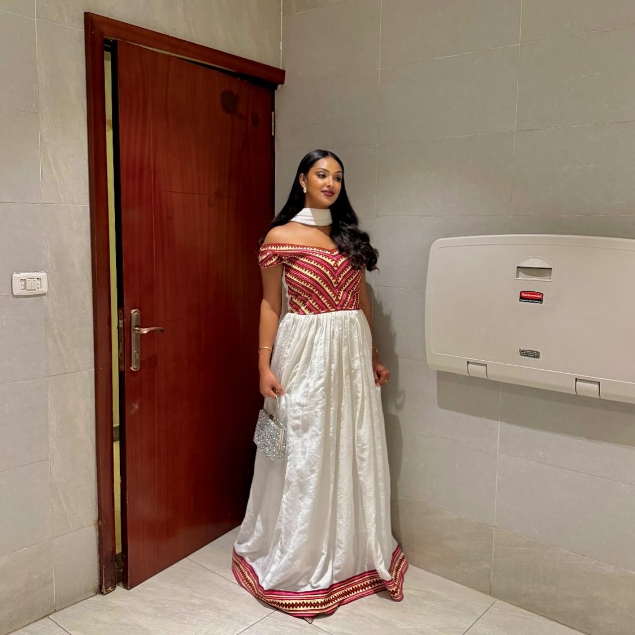 Traditional Habesha Dress with Red–Gold Cultural Detailing