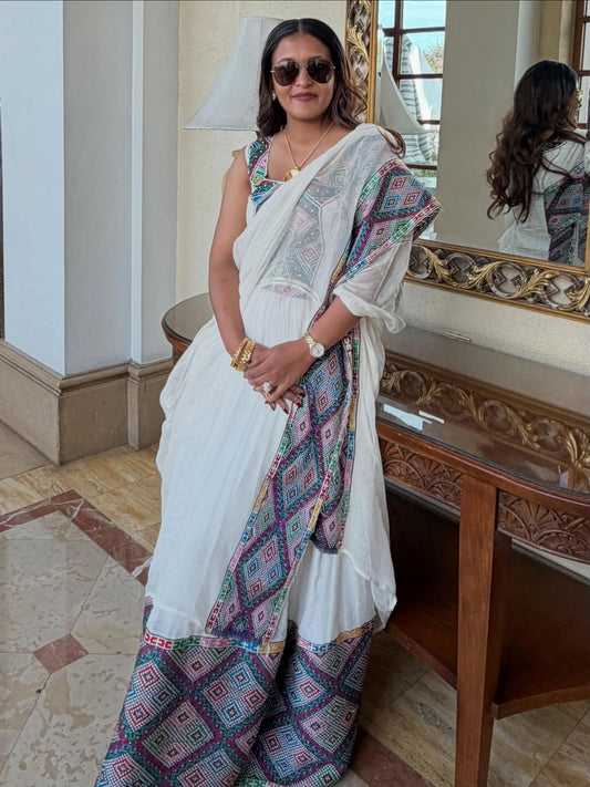 Sleeveless Habesha Dress with Traditional Woven Accents