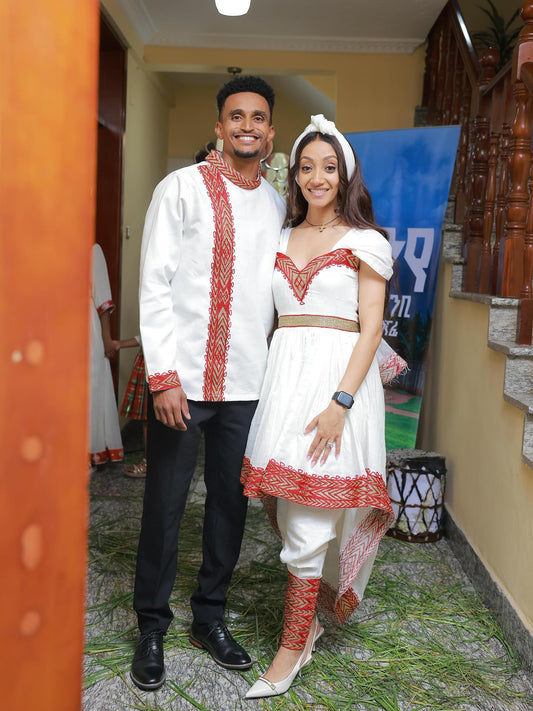 Habesha Dress Couple Set with Classic Coordinated Weaving