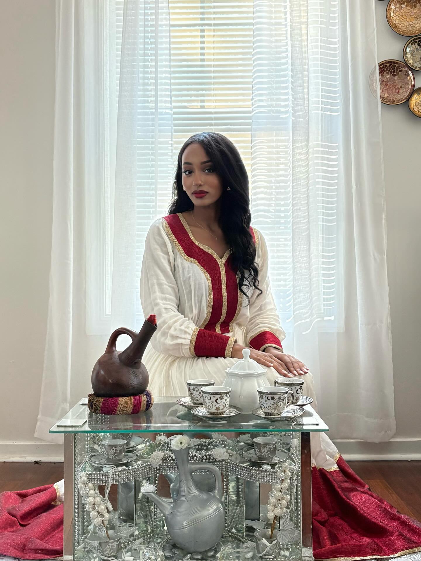 Red Woven Habesha Kemis Long Sleeve Habesha Dress Charming Ethiopian Traditional Dress 308