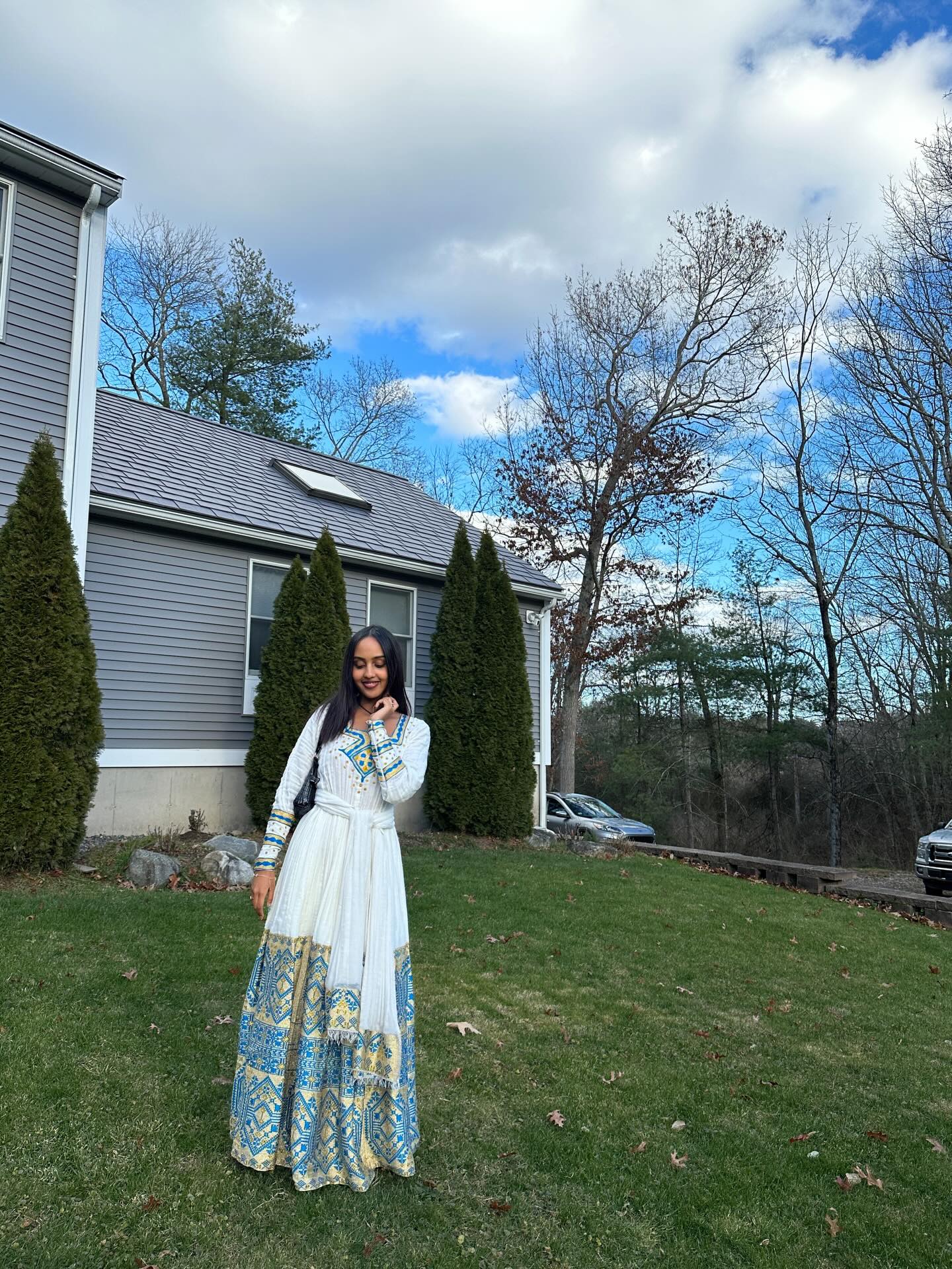 Handwoven Habesha Dress Authentic Traditional Ethiopian Clothing Blue And Gold Accent Habesha Kemis 311