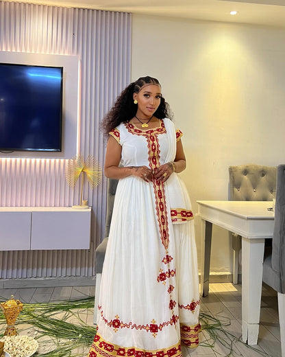 Beautifully Crafted Habesha Kemis Red & Gold Embroidered habesha Dress Stylish Traditional Ethiopian Dress 322