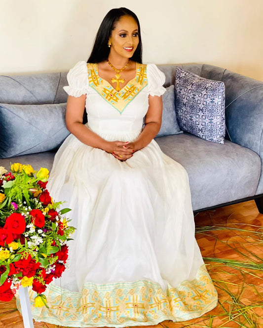 Ethiopian Traditional Dress  Elegant Habesha Dress with Cultural Embroidery