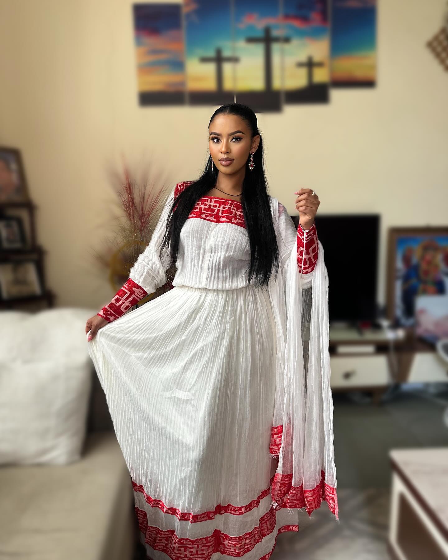 Radiant Habesha Kemis A Timeless Ethiopian Traditional Dress Red Tibeb Details Habesha Dress 333