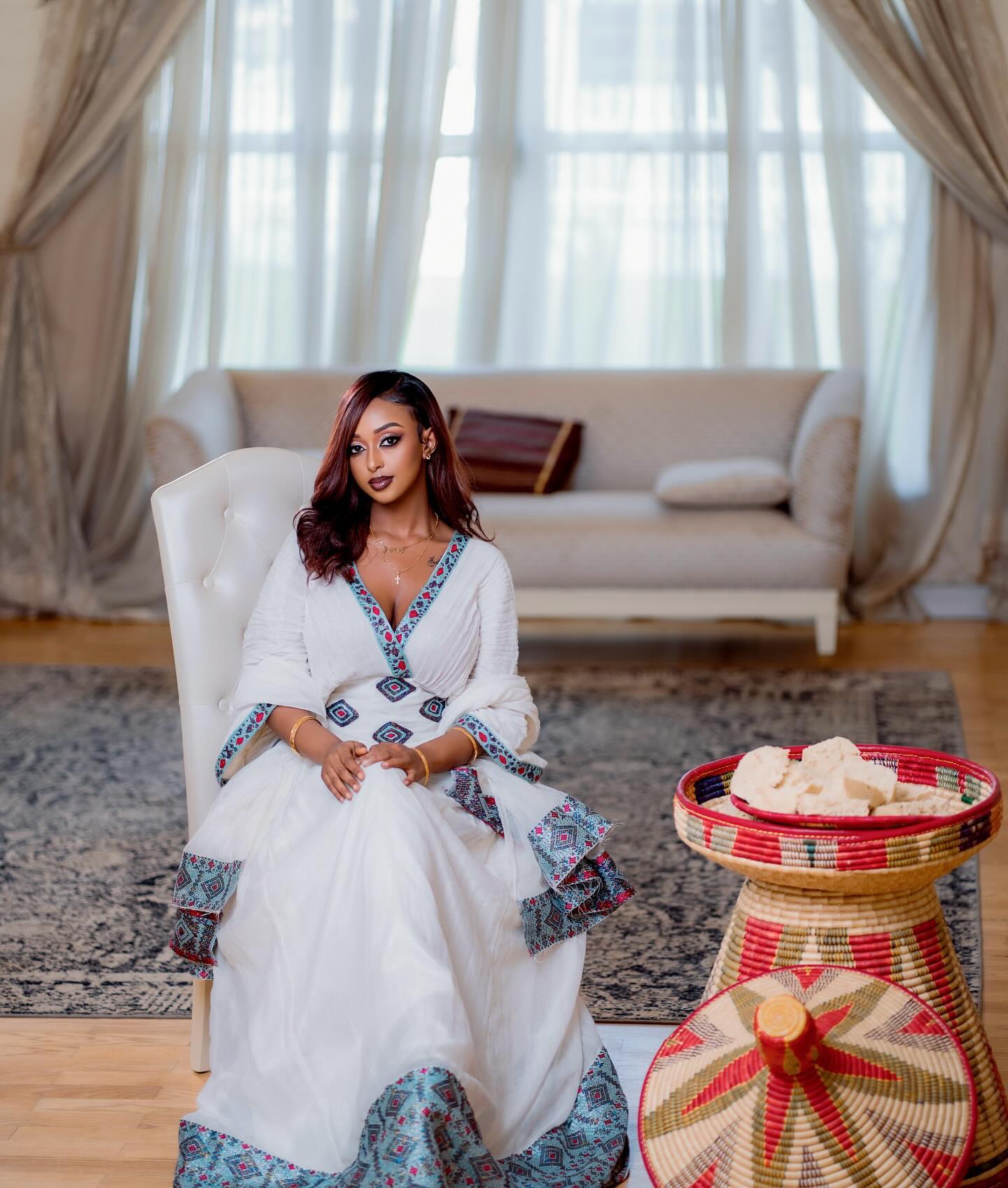 V-Neckline Habesha Dress Elegant Style Inspired by Traditional Ethiopian Dress