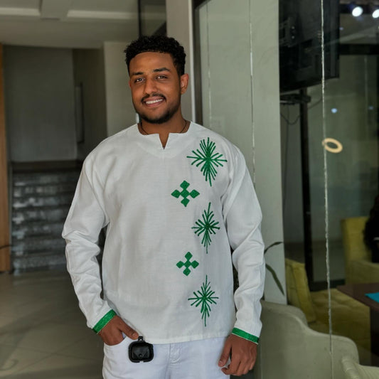 Handcrafted Men’s Habesha Shirt –Authentic Ethiopian Cultural Wear & Traditional Attire