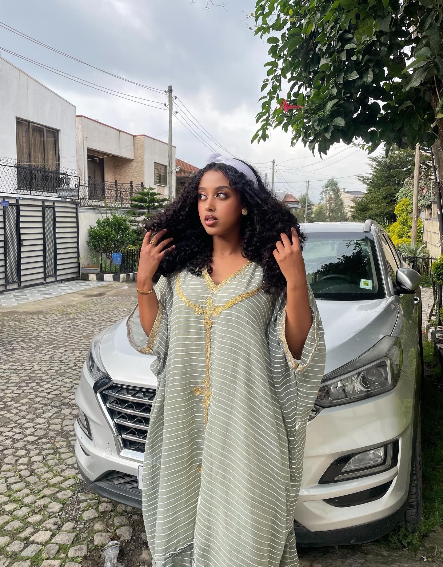 Gold Embroidery Accent Habesha Kemis White Stripe Habesha Dress Simple Design Ethiopian Dress 365