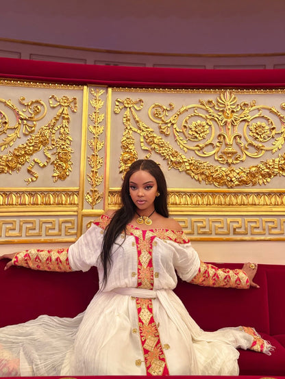 Red Woven Embroidery Habesha Dress Stylish Habesha Kemis Vibrant Eritrean Dress 368