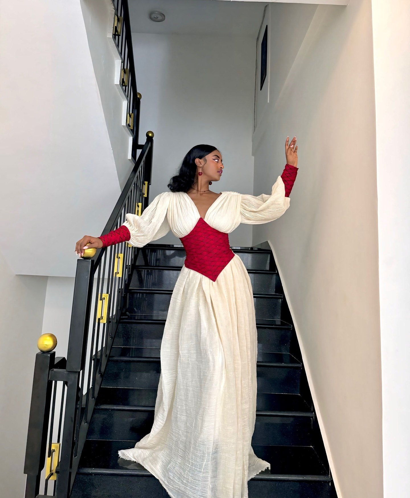 Habesha Dress Elegant Timeless Ethiopian V-Neckline Traditional Wear