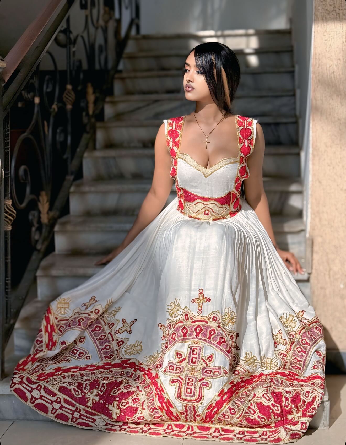 Sleeveless Habesha Dress Red & Gold Embroidery Habesha Kemis Ethiopian Clothing Style