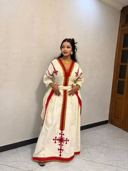 Traditional Ethiopian Clothing Red Woven Habesha Kemis Design