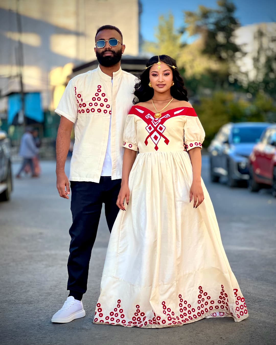 Matching Habesha Kemis Couple Outfit Ethiopian Traditional Wear Set