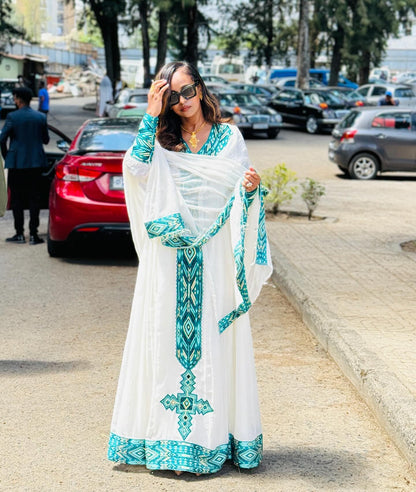 Vibrant Habesha Kemis Long Sleeve Habesha Dress Colorful Woven Detail Ethiopian Cloth 420