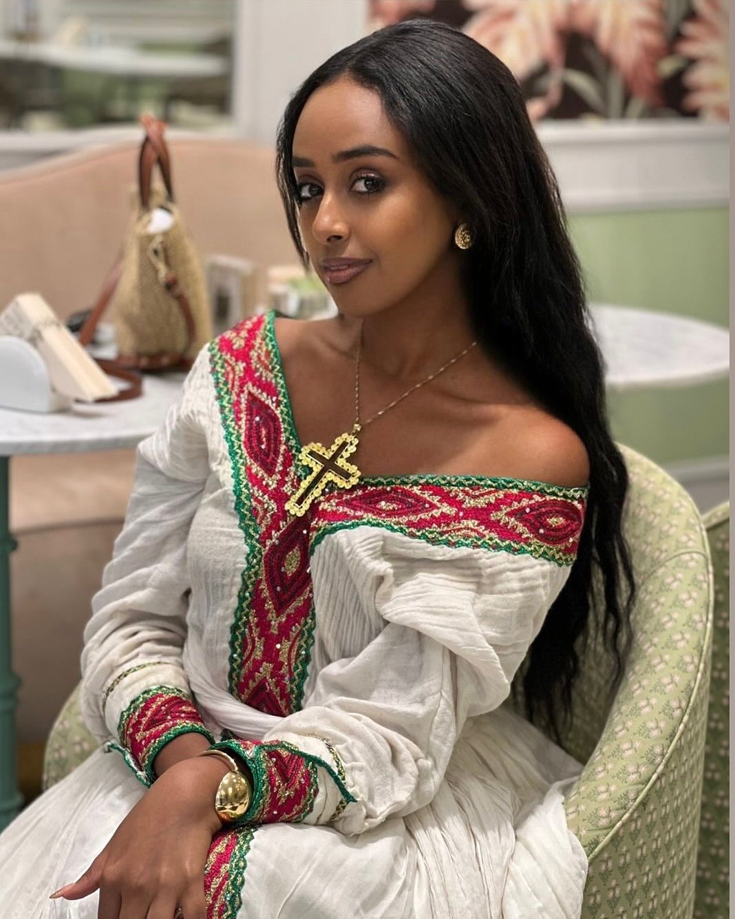 Off-shoulder Habesha Kemis Handwoven Habesha Dress Inspired Traditional Ethiopian Dress 422