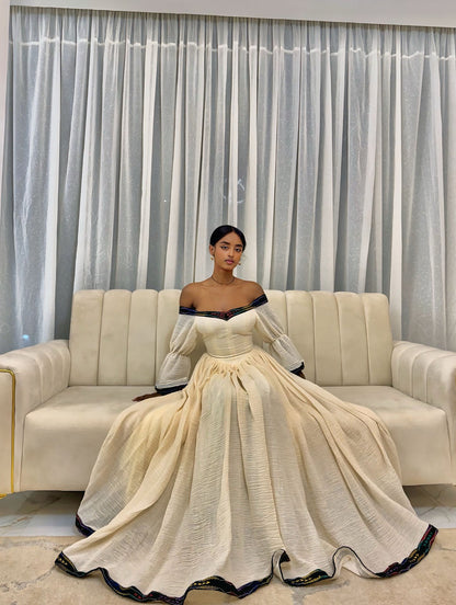 Off-Shoulder Habesha Dress in Elegant Style
