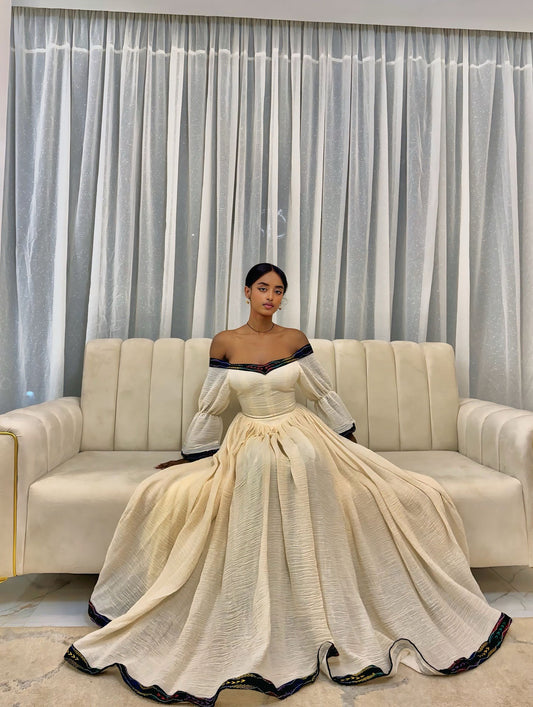 Off-Shoulder Habesha Dress in Elegant Style