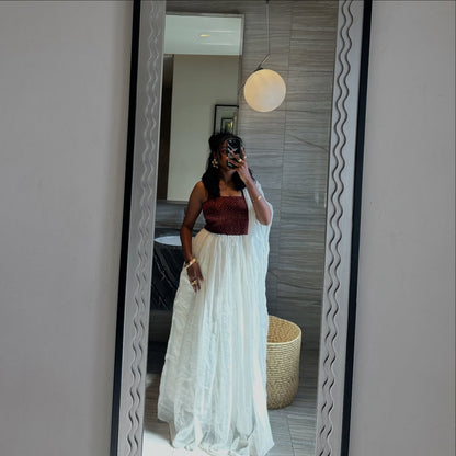 HABESHA KEMIS WHITE AND BURGUNDY TRADITIONAL ETHIOPIAN DRESS