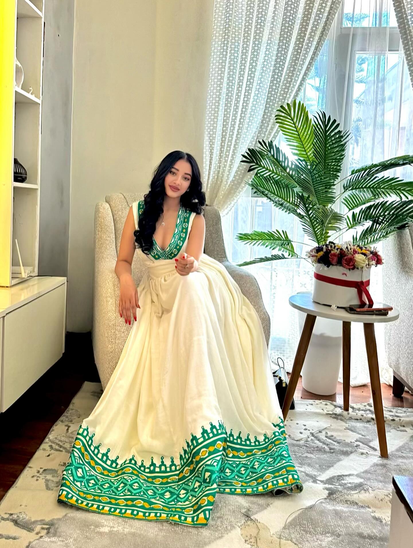 green embroidery habesha dress traditional ethiopian style