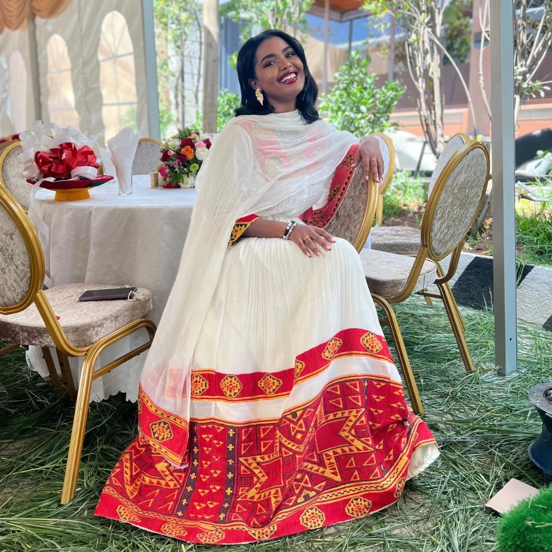 Authentic Ethiopian Clothing Collection Classic Habesha Dress Red Woven Habesha Kemis 444