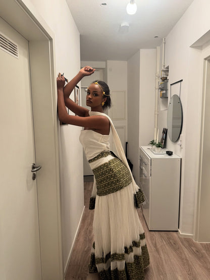 Strapless Habesha Dress Green Woven Habesha Kemis Simple Design Ethiopian Clothing 453