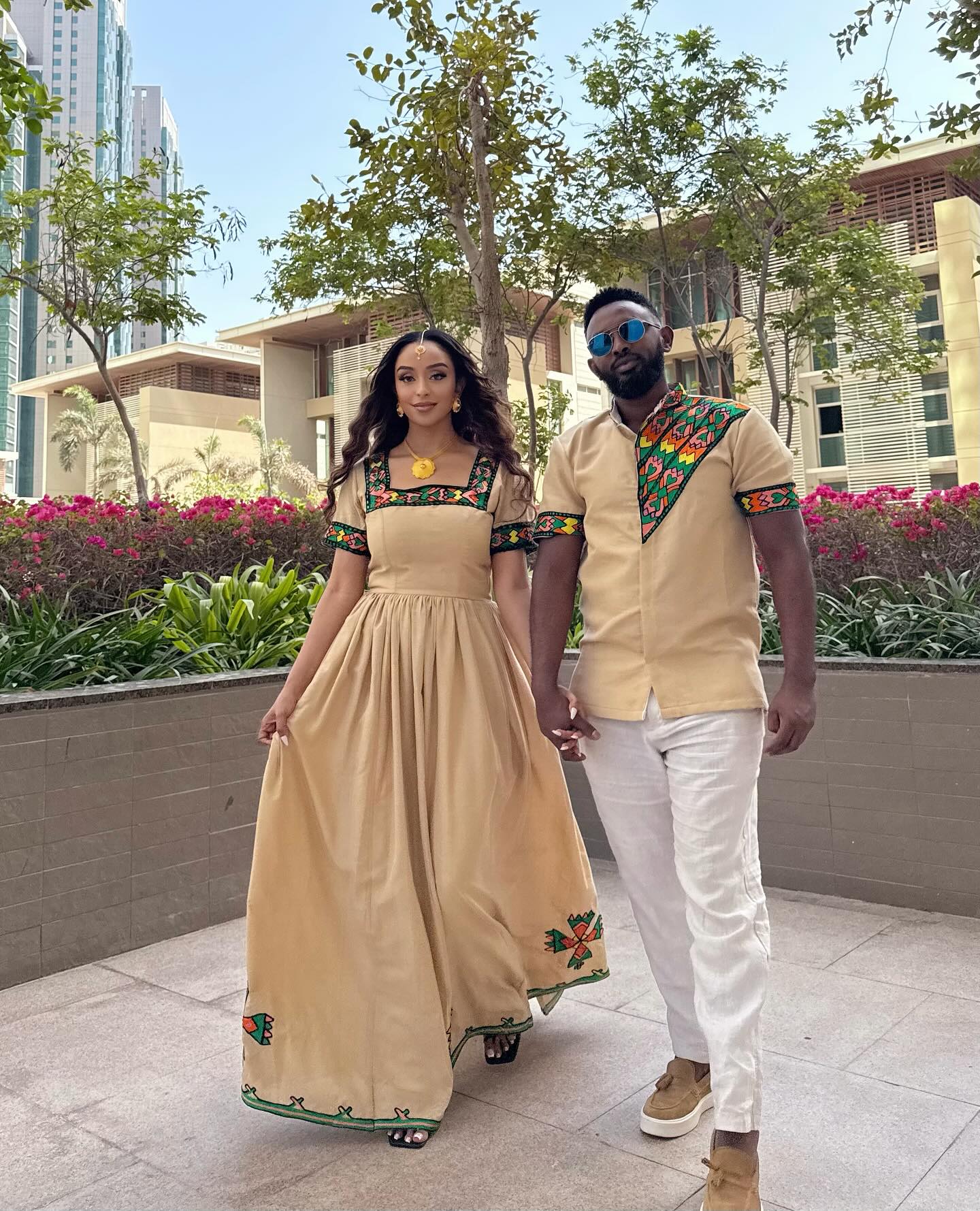 Couple’s Matching Habesha Kemis Coordinated Habesha Dress & Men’s Shirt Authentic Traditional Ethiopian Dress