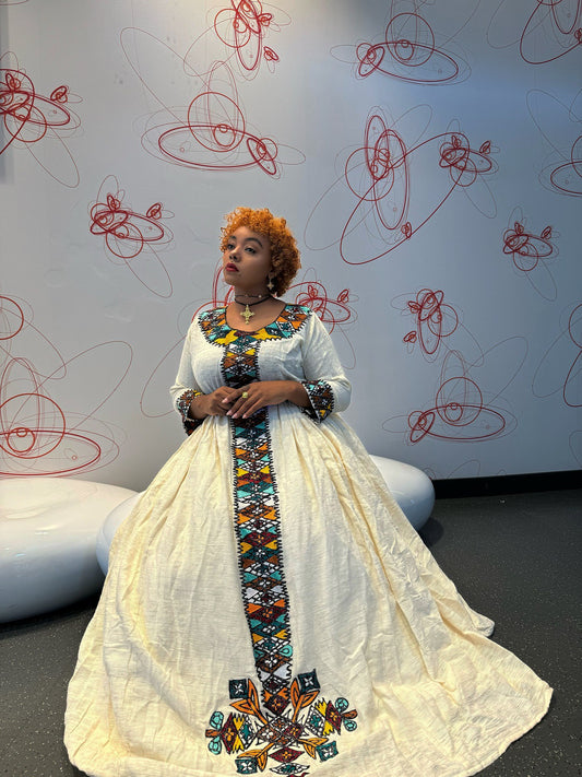 Traditional Ethiopian Clothing Multicolor Habesha Kemis Vibrant Embroidery Habesha Dress