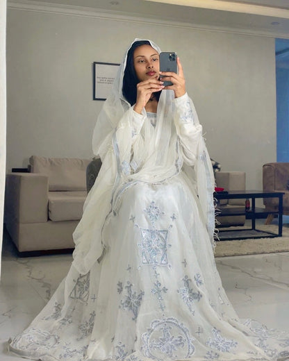 White Habesha Dress Timeless Traditional Ethiopian Clothing Long Sleeve Habesha Kemis For Festive 499