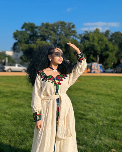 Handmade Habesha Kemis Multicolor Embroidery Habesha Dress Traditional Ethiopian Clothing 507