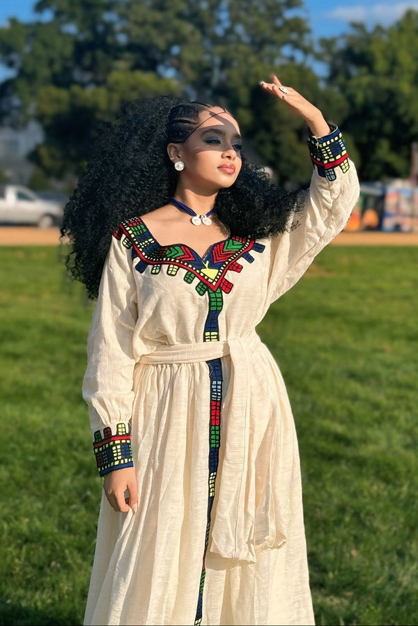 Handmade Habesha Kemis Multicolor Embroidery Habesha Dress Traditional Ethiopian Clothing 507
