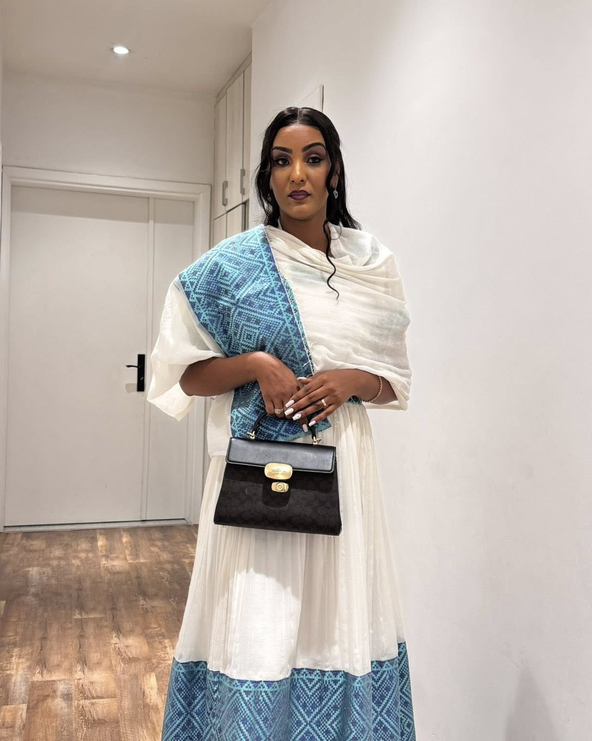 Blue Woven Habesha Dress Short Sleeve Ethiopian Dress Style Habesha Kemis For Special Events 510