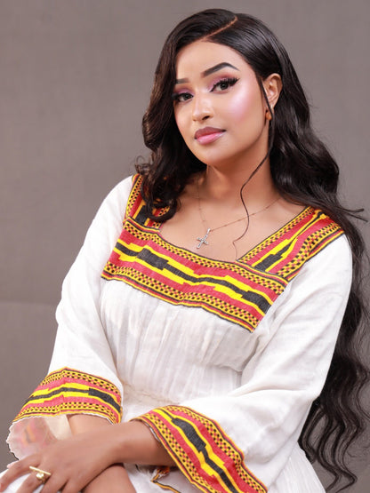Red And Black Woven Habesha Kemis Traditional Ethiopian Dress Outfit White Accent Habesha Dress 511