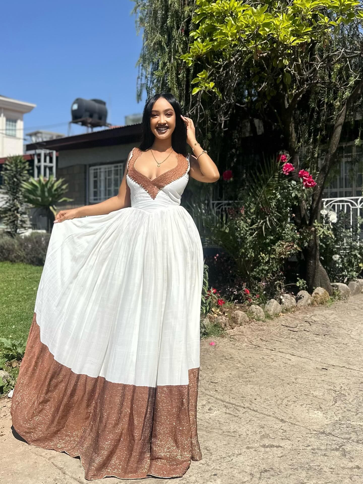 Sleeveless Habesha Dress With V-neckline 