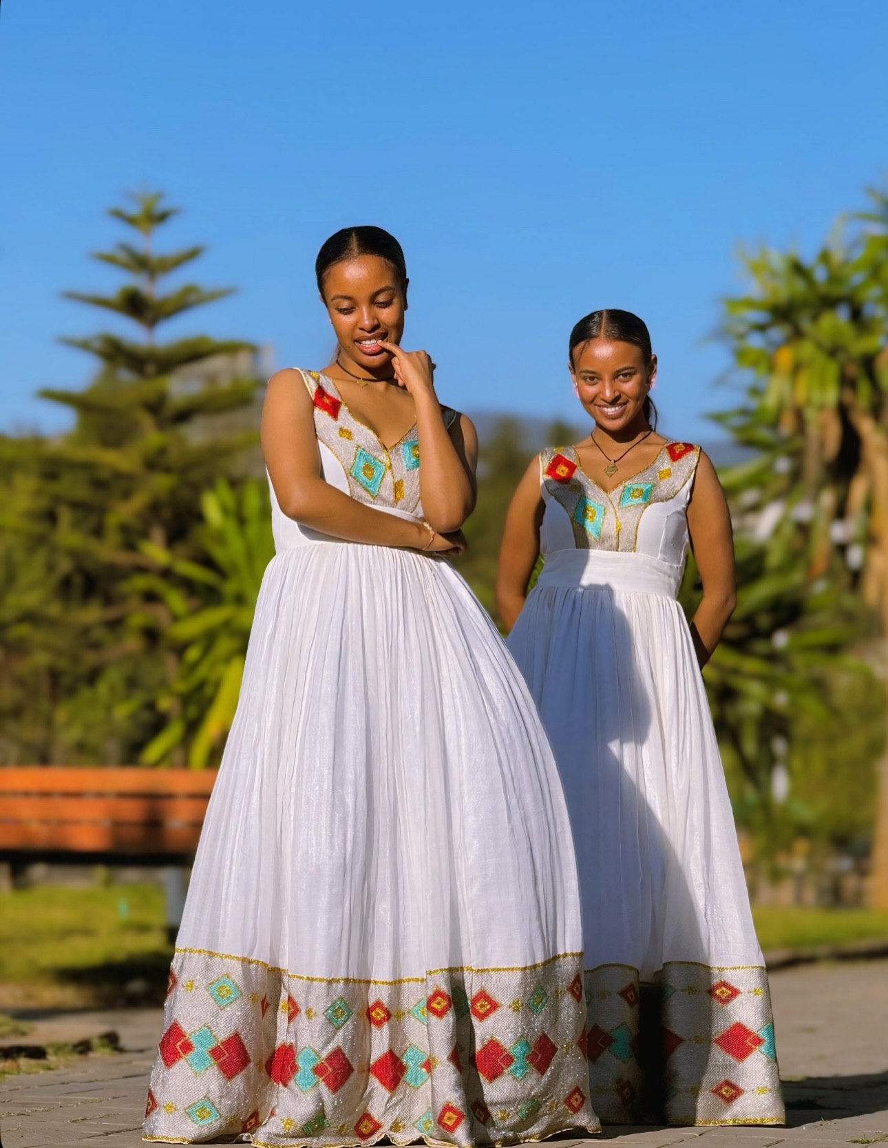 Sleeveless Habesha Dress V-neckline Habesha Kemis Timeless Ethiopian Clothing 517