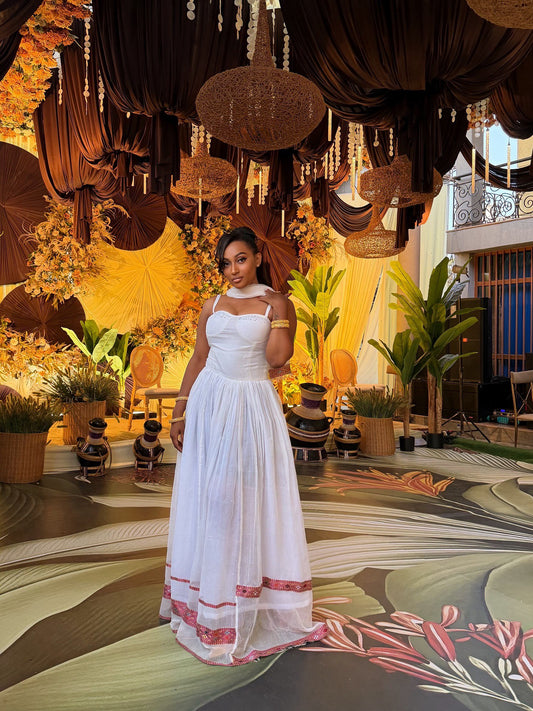 Sleeveless Habesha Kemis with Traditional Ethiopian Dress