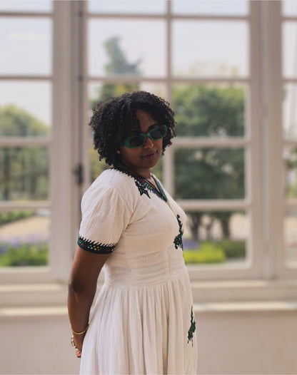 Habesha Dress with Cross Embroidery Traditional Style Habesha Kemis Short Sleeve Ethiopian Clothing 541